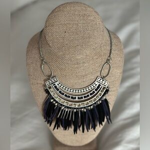 Stunning French Bib Necklace.  Metal with leather and yarn.  One of a kind!